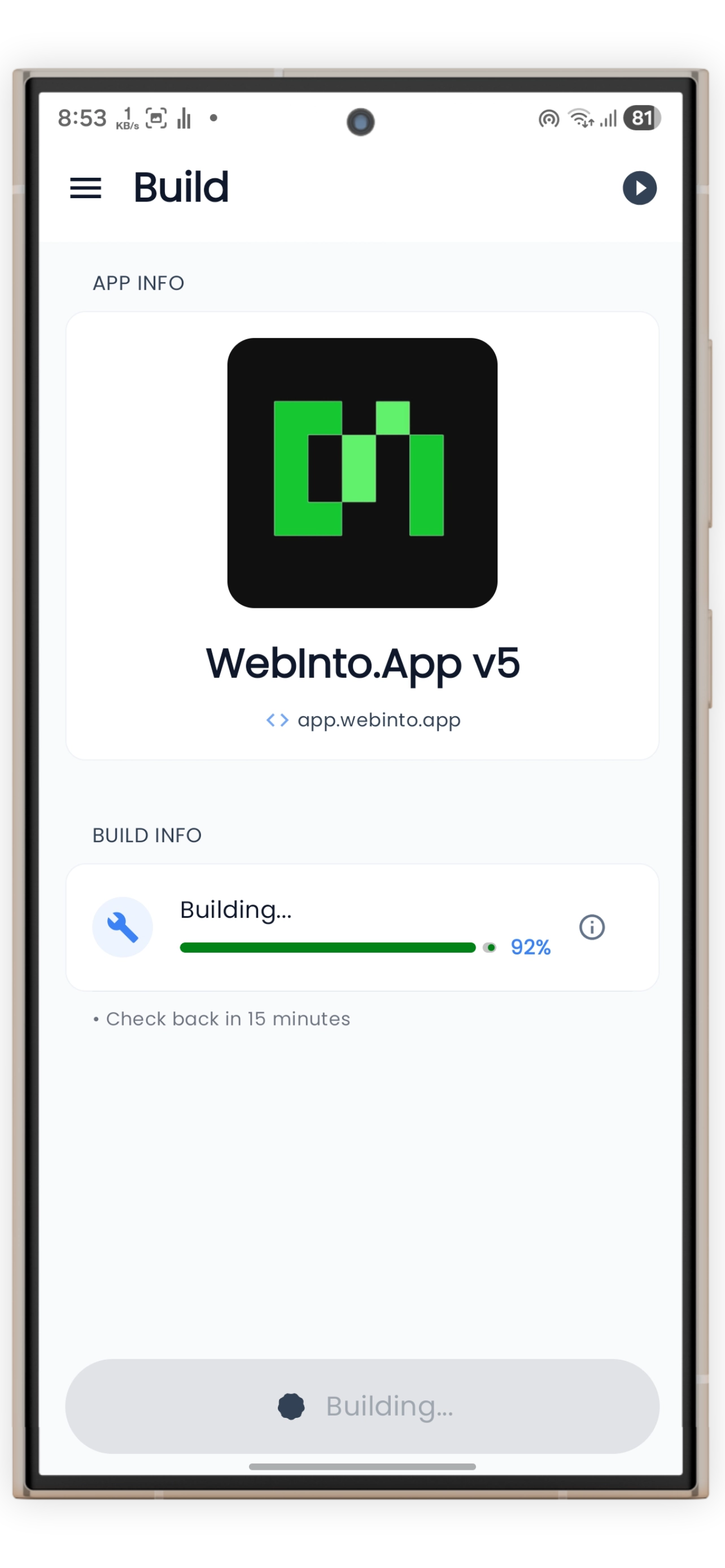 Ultra-Fast Build Process Screenshot